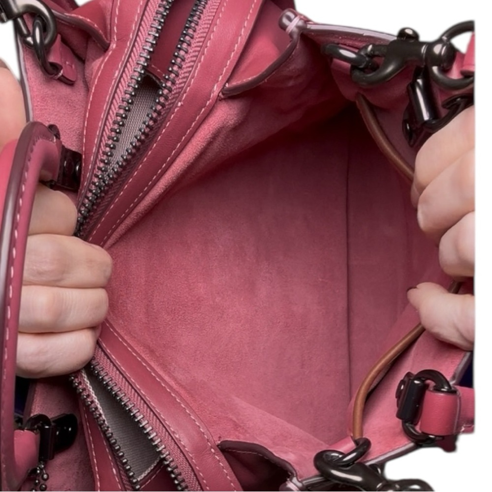 Coach Rogue 25 Mixed Weave Leather Top Handle Shoulder Bag Burgundy Multi - Picture 12 of 13